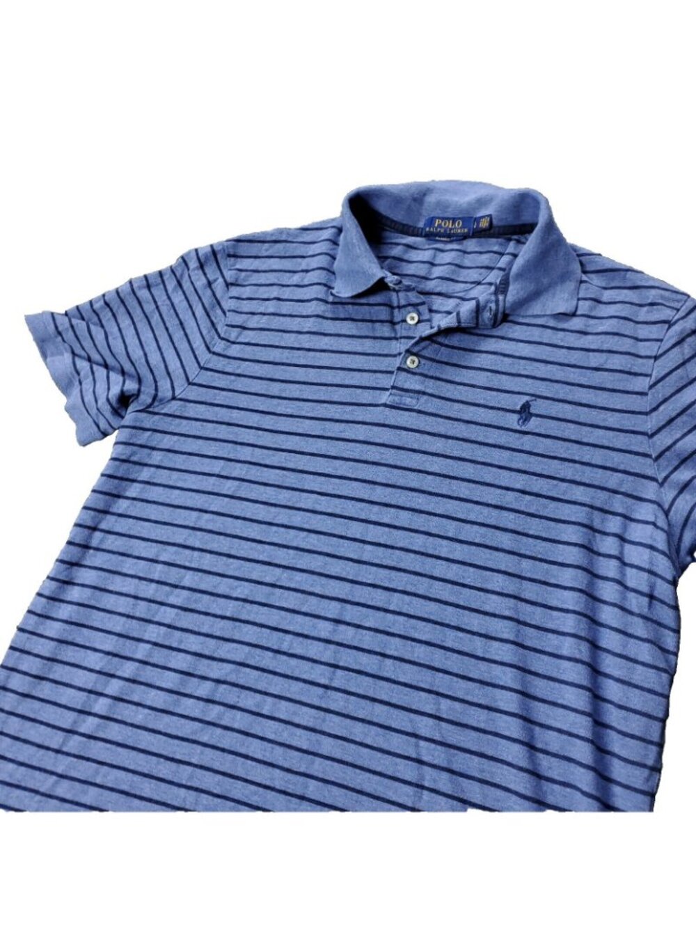 Polo Ralph Lauren Shirt Mens L Large Blue Striped Cotton Short Sleeve Casual